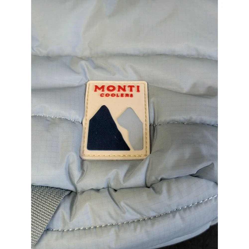 Monti Coolers Puffer Backpack Insulated Cooler Bag Light Blue Grey Quilted